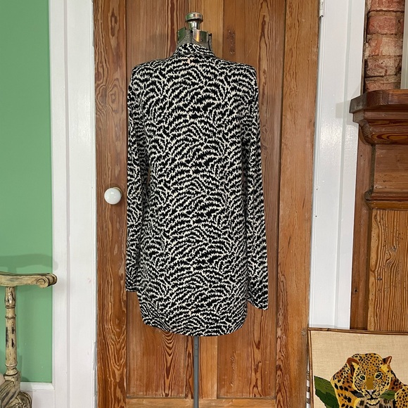 Tory Burch Simone Boyfriend Merino Wool Black & White Cardigan - Size Medium - Picture 8 of 11